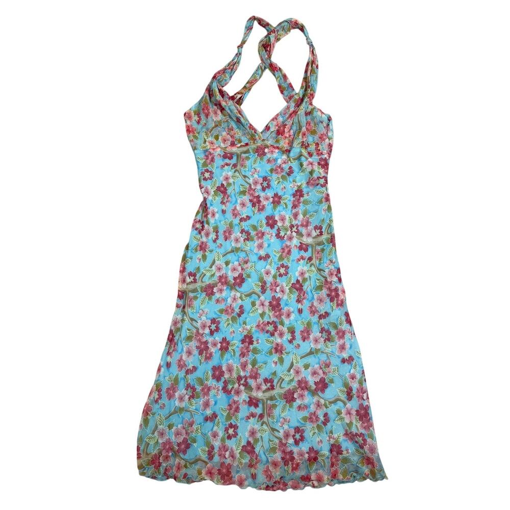 Vintage Fiori Di Zucca Womens Size 6 Silk Lightweight Floral Midi Dress Flowy